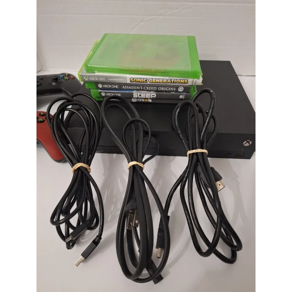 Microsoft Xbox One X Console 1TB 1787 BUNDLE 2 Controllers, Power Cords, 5 Games